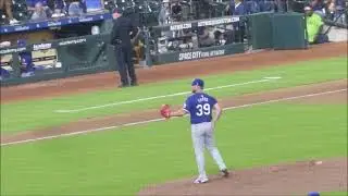 new Angels reliever Kirby Yates  (1 yr/$5M)  warm-up pitches...Rangers vs. Astros...4/12/24