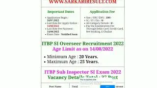 ITBP Sub Inspector SI Overseer Recruitment 2022 Online Form