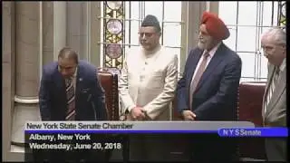 Senator Bonacic welcomes Indian American guests to the Senate Chamber