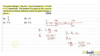 Two point charges `+8q` and `-2q` are located at `x=0` and `x=L` respectively. The location