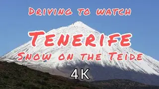 Tenerife. Snow on Teide. Road  Spain. 4K