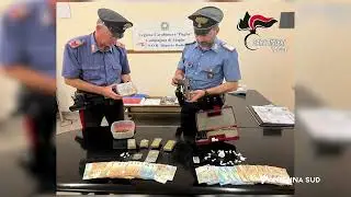 06 LUGLIO 2024   UGENTO LE   DROGA, ARMI E DENARO IN CASA E IN PIZZERIA; DUE ARRESTI