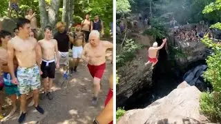 Elderly Man Goes Cliff Diving