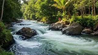 Peaceful River Flow Through Lush Green Forest 🌿 Calming Nature Sounds
