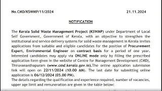 Procurement Expert, Environmental Engineer vacancies in KSWMP|2024|