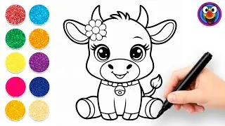 Cute Cow Drawing & Coloring 🐮✨ | Glitter Color Buttons Fun | How to Draw a Cow | Million Glitters