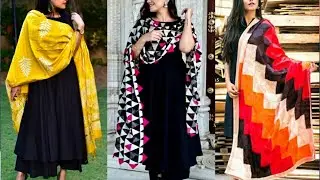 Plain Black Suit with Contrast Designer Dupatta// Plain Suit with Contrast Colour Dupatta Designs//