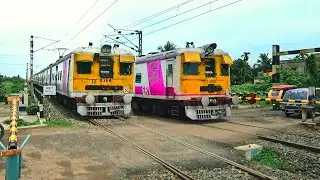 Amazing train crossing | Vintage model EMU trains parallel crossing at a level crossing