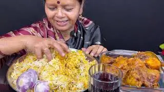 BIGBITES, EATING HOME MADR VEG BIRIYANI WITH SPICY CHICKEN KOSHA।।