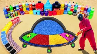 How to make Rainbow Flying Saucer with Orbeez & Cement, Giant Dr Pepper, Fanta, Coca Cola & Mentos