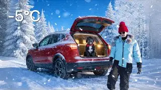 Solo & Dog. Car Camp in Frozen Fog ❄️ A Silent Winter Day ASMR