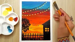 Как нарисовать легкий закат: урок акрилом для загородного дома для начинающих