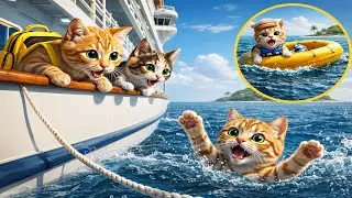 Setting Sail to the Island 🌊 Mama Cat’s Family Faces a Little Mishap Along the Way