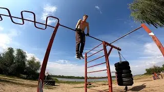 3 knee giants to suicide drop + 104 muscle-ups total