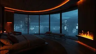 🌧️ Rainy City Night Penthouse | Lluvia Nocturna, Chimenea y Relax Profundo