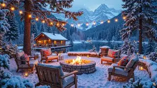 Tranquil Winter Lakeside Ambience ❄️🔥 Gentle Piano Music & Crackling Fire for Sleep, Study