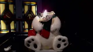 Polar Bear With Green Scarf Candle Burning Time-Lapse