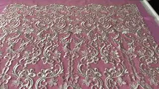 Ivory Embroidered lace on a champagne tulle - Elke