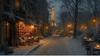 Moody Winter Snowfall at Quiet Paris Coffee Shop | Dark Academia Playlist for Focused Night Study
