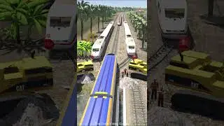 2 fast trains change tracks on a damaged bridge #automobile #train #trainvideo