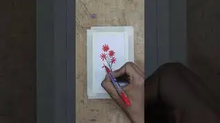 How to make red petal flower drawing🌷step by step flower drawing by brush pen🖊#art #drawing #shorts