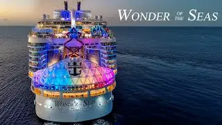 Wonder of the Seas with lights on - Aerial 4k drone footage (part 1)
