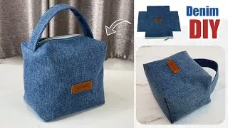 How to sew denim small boxes bag from old jeans ,DIY small pouch boxes bag tutorial