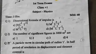 Physics class 11th 1st term exam HP Board ||Class 11th physics HP board question paper