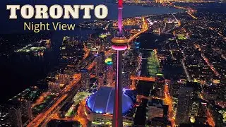 Toronto City Downtown Canada Night View By Drone Footage