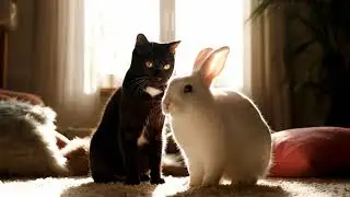 House cat and bunny perform perfect synchronized dance routine
