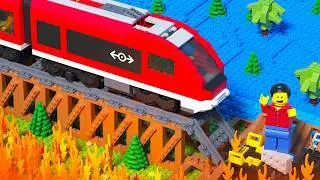 LEGO Train Escape from Fire Bridge (Epic Ride Fail)