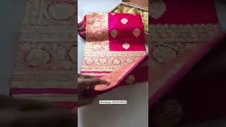💖 Elegant Banarasi satin silk saree with gold zari weaving ✨️  All over booties zari reach pallu 💫