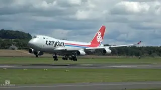 Cargolux Jumbojet freighter landing at Prestwick airport 4K