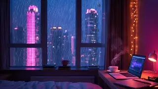 Study & Code with Lofi Rain Music | Cozy Room, Dim Light, and Chill City Soundscape