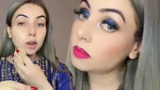 Blue Eyeshadow with Shimmer || Festive Look || Bright Pink Lips