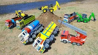 Погрузка речного песка, самосвал Volvo, самосвал Tata, авария, тягач JCB? Детские игрушки, мультф...