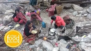 the food during having the bath in the hot spring || village food kitchen || lajimbudha ||