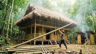 She Build a Complete Bamboo House & Kitchen Alone in the Wild | Bushcraft Shelter Survival