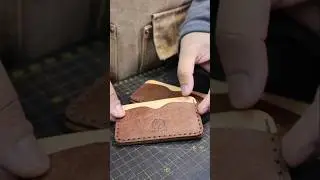 Finishing up a minimal leather cardholder #asmr #asmrsounds #leatherwork #wallet #edc