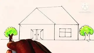 How to drow simple house panting with tree 🎄 panting pencil stick coloring step by step house 🏡 tree