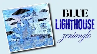 Blue lighthouse zentangle and waves||  Relaxing pattern drawing for beginners