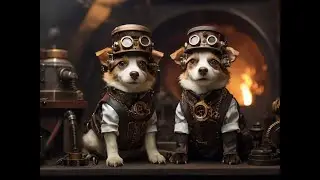 Steampunk dogs working in a furnace