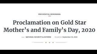 2020 Gold Star Mother's and Families' day Proclamation by President Trump.