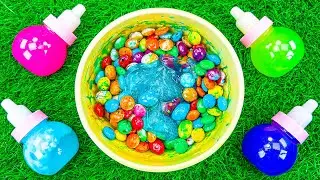 Oddly Satisfying Video l Rainbow Slime Ice Cream Mixing with Grid Balls & Glossy Candy Skittles ASMR
