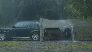 Heavy Rain Car Camping with Hot Tent