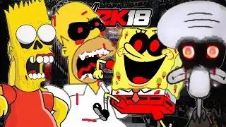 DEAD BART and EVIL HOMER vs SPONGEBOB.EXE and SQUIDWARD SUICIDE | WWE 2K18 Gameplay