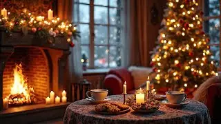 Cozy Christmas Jazz Night 🎄 Warm Porch Ambience with Crackling Fireplace Sounds | Relaxing Jazz