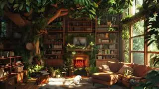 Cozy Morning Forest Ambience 🌿 Puppy Chewing Sounds &bull; Gentle Fireplace&bull; Relaxing Background ✨