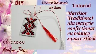 Tutorial martisor traditional din margele cusut cu tehnica square stitch / how to do square stitch