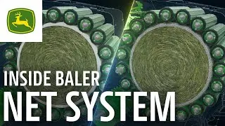 Inside Baler I Fixed chamber baler Animation F442R Net and film binding I John Deere